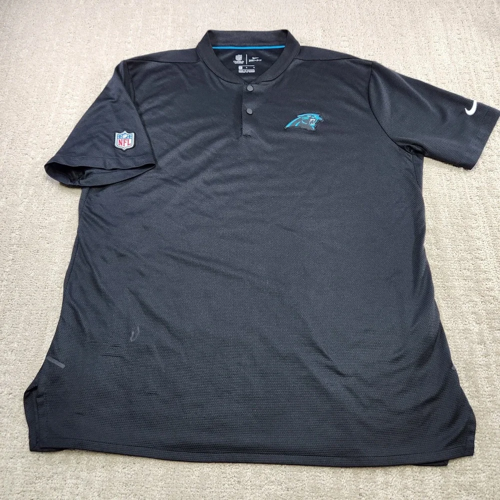 Carolina Panthers Shirt Men Large Blade Collar Nike Polo Dri Fit On Field Black
